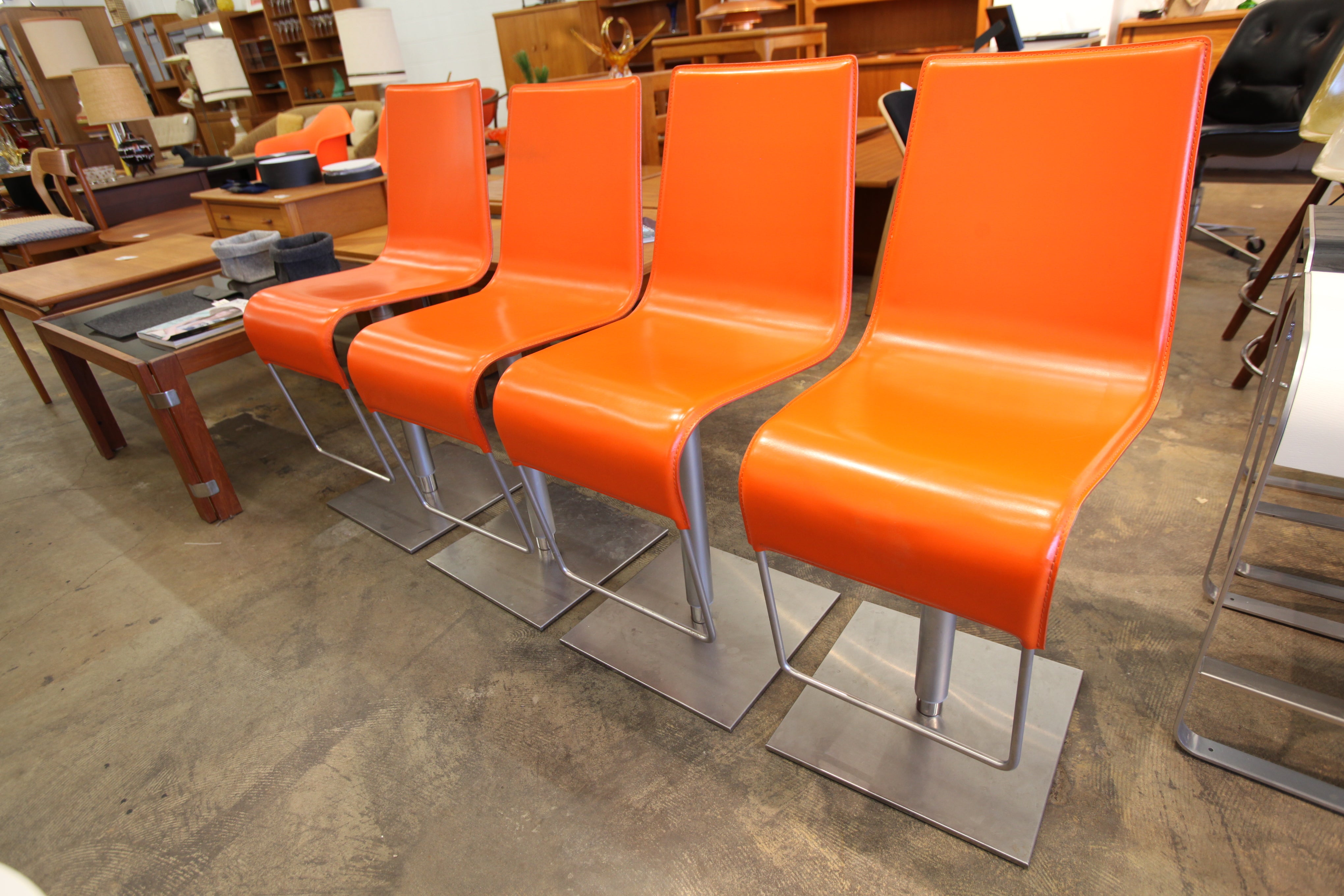 Very Cool Vintage Orange High Quality Leather Adjustable Bar Stool