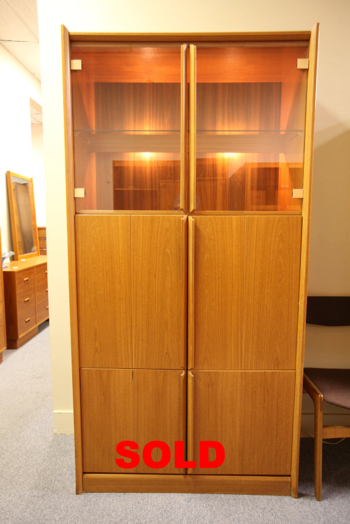 Vintage Tall Teak Cabinet w/ Interior Lights (37.5"W x 16.5"D x 74.75"H)