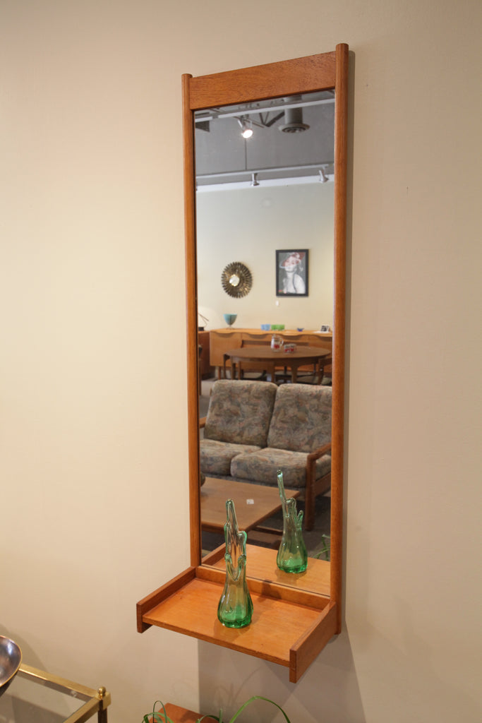 Vintage Tall Teak Mirror w/ shelf - Made in Sweden (15.5"W x 49.5"H x 9.5"D)
