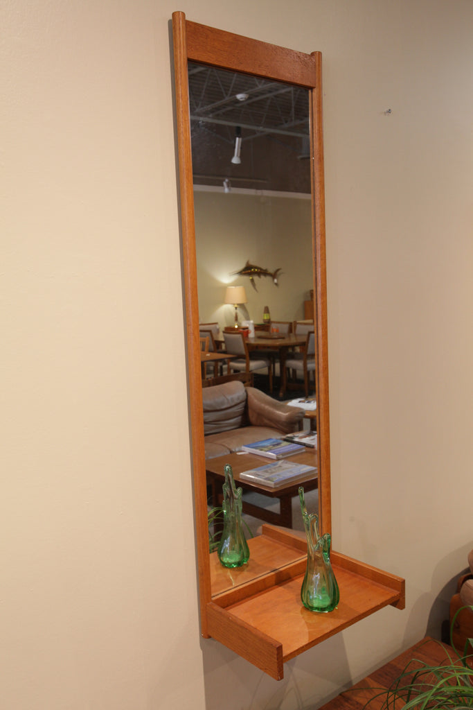 Vintage Tall Teak Mirror w/ shelf - Made in Sweden (15.5"W x 49.5"H x 9.5"D)