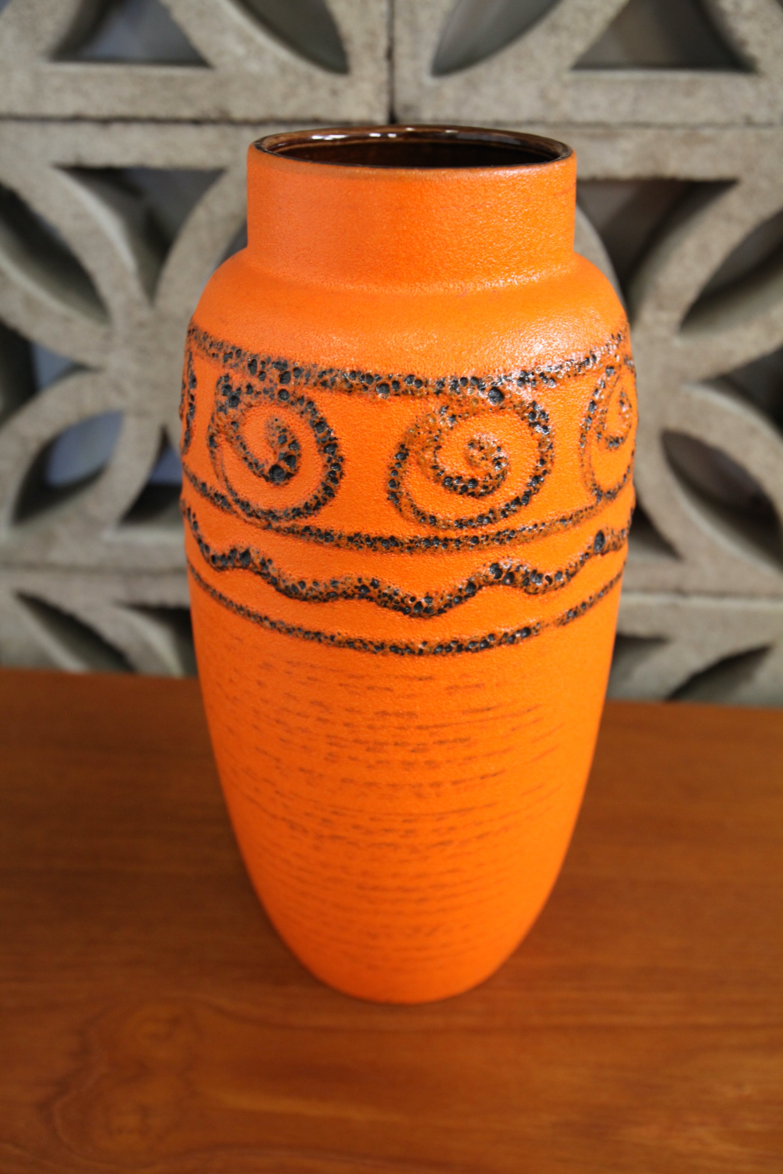 Vintage Orange MCM W. German Pottery Vase (15"H x 7.25" Dia.)