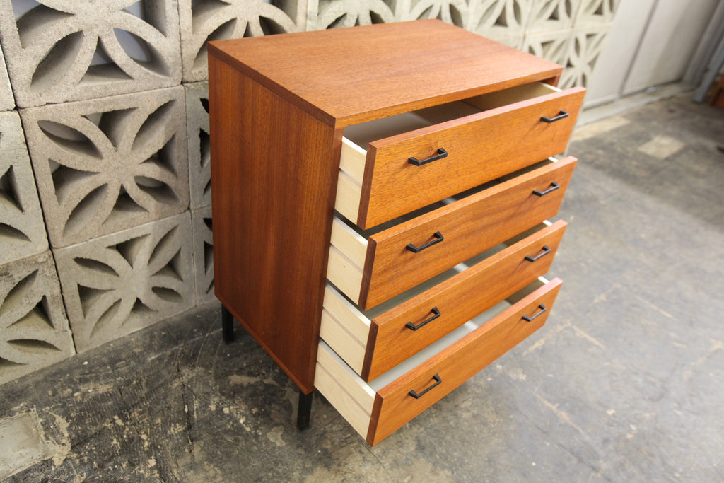 Vintage Afrormosia Teak 4 Drawer Nightstand / Cabinet (23.5"W x 14.25"D x 28"H)