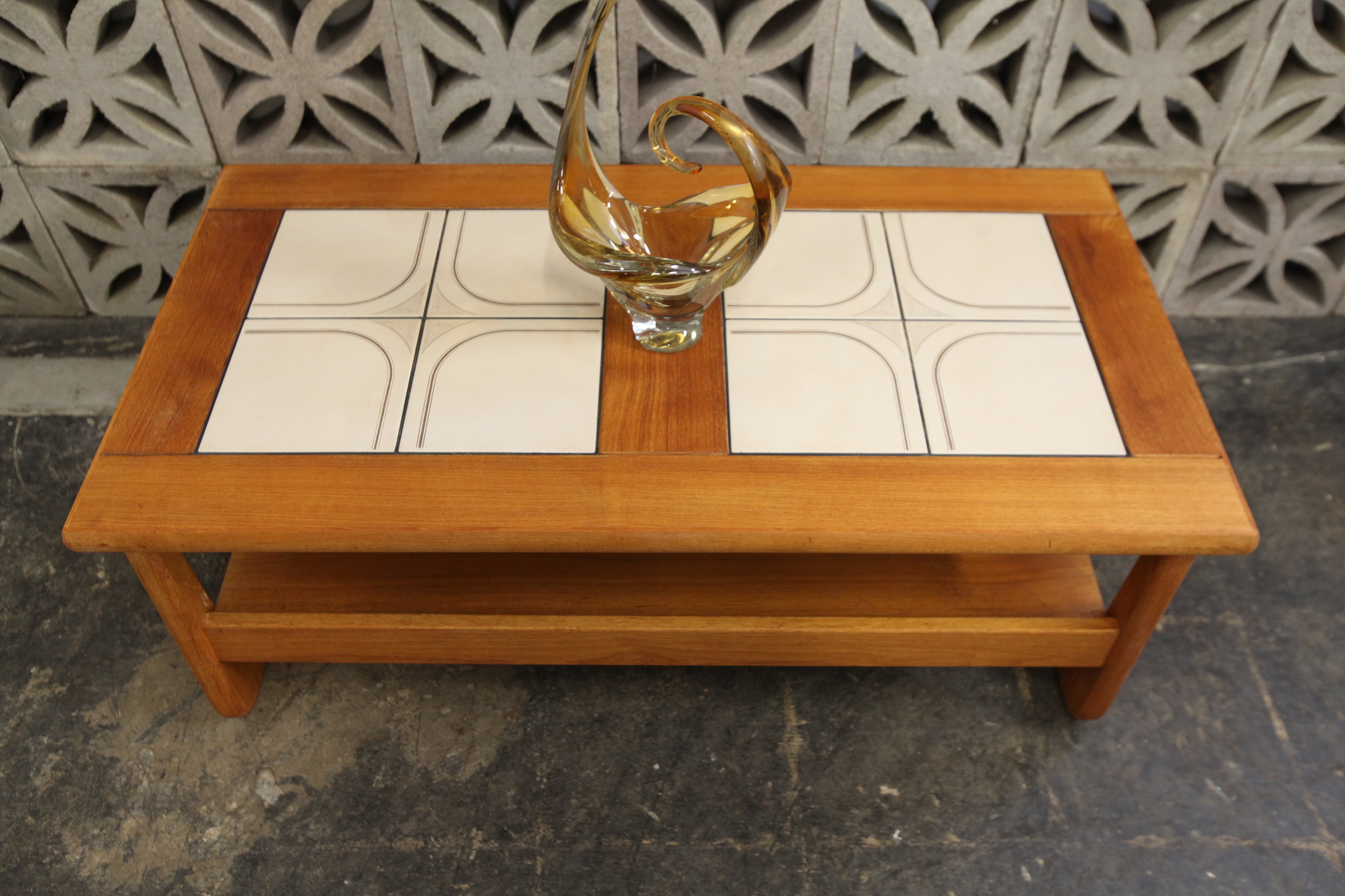 Vintage Teak & Tile Coffee Table (45.25"L x 24.25"W x 16.75"H)